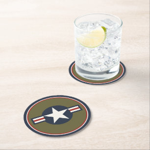 Patriotisches Rot Weiß Blau USAAF Insignien Stern Runder Pappuntersetzer