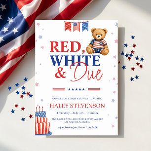 Patriotisches Rot Weiß & Fällig am 4. Juli Baby Sh Einladung