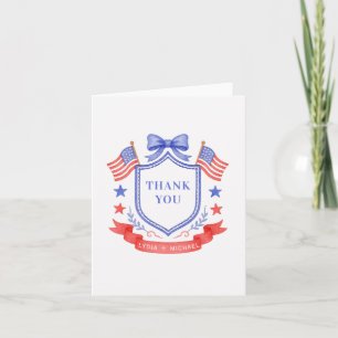Patriotisches Rot-Weiß-Ich-tuhe-Monogramm-Hochzeit Dankeskarte
