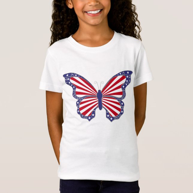 Patriotisches Rot-Weiß und Blauer Schmetterling-Sh T-Shirt (Vorderseite)
