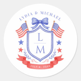 Patriotisches Rot-Weiß- und Ich-tu-es-Monogramm-Ho Runder Aufkleber