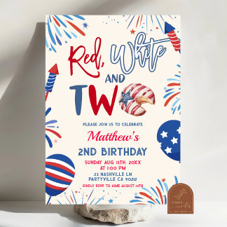 Patriotisches Rot Weiß und zwei Geburtstag Einladung