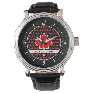 Patriotisches rotes kanadisches Ahornblatt mit sch Armbanduhr