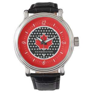 Patriotisches rotes kanadisches Ahornblatt mit wei Armbanduhr