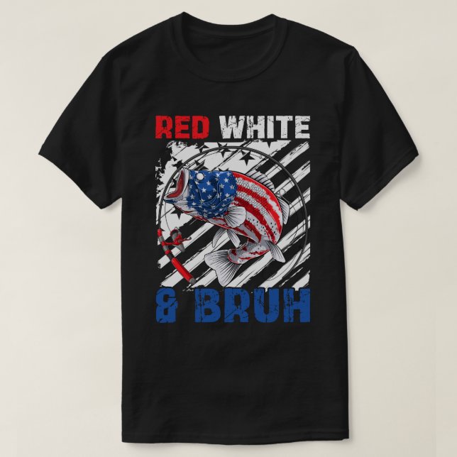 Patriotisches Rotes Weiß & Bruh America Fisch 4. J T-Shirt (Design vorne)