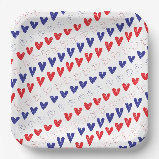 Patriotisches Rotes, Weißes und Blaues Herz Pappteller (Vorderseite)