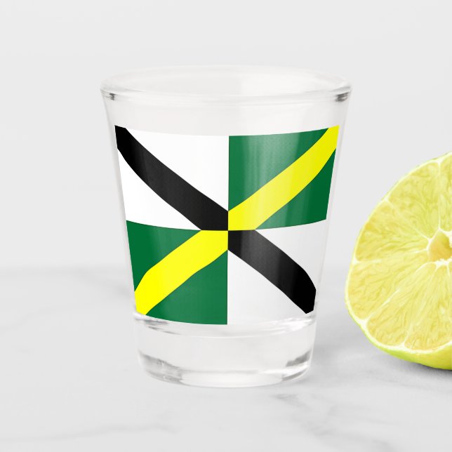 Patriotisches Schießglas mit der Fahne von Montere Schnapsglas (Vorderseite)