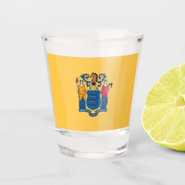 Patriotisches Schießglas mit der Flagge New Jersey Schnapsglas (Vorderseite)
