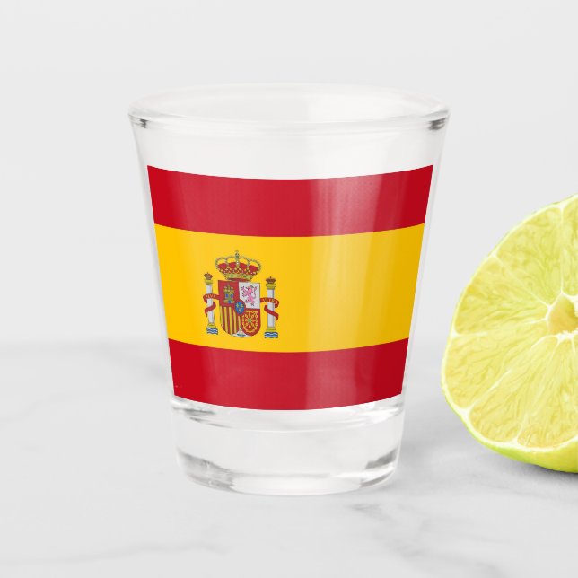 Patriotisches Schießglas mit der Flagge Spaniens Schnapsglas (Vorderseite)