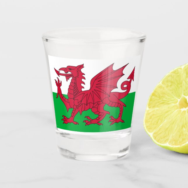 Patriotisches Schießglas mit Wales-Flagge Schnapsglas (Vorderseite)