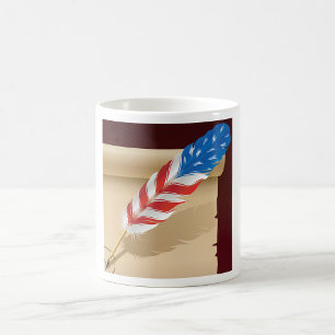 Patriotisches Schreibfeder auf antiker Papier Kaffeetasse