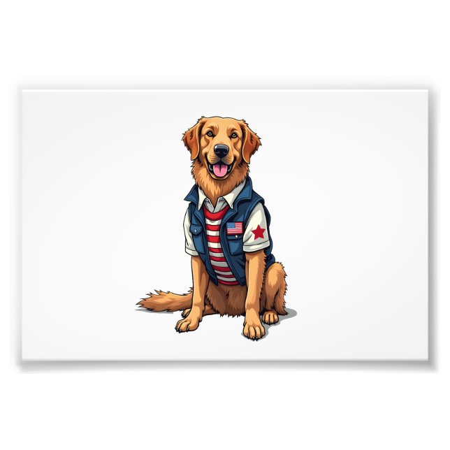 Patriotisches Servicehund Golden Retriever Shirt 4 Fotodruck (Vorne)