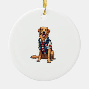 Patriotisches Servicehund Golden Retriever Shirt 4 Keramik Ornament