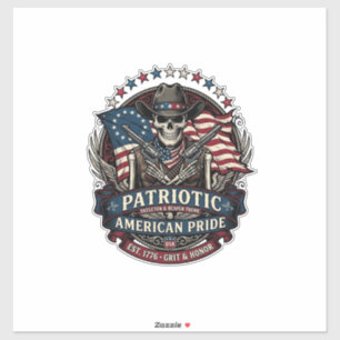 Patriotisches Skelett Cowboy Dunkler Patriot Skele Aufkleber