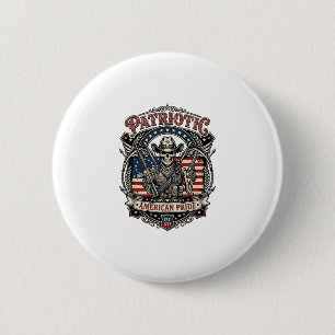 Patriotisches Skelett Cowboy Dunkler Patriot Skele Button