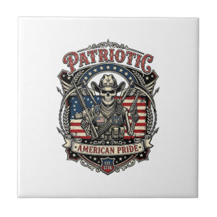 Patriotisches Skelett Cowboy Dunkler Patriot Skele Fliese