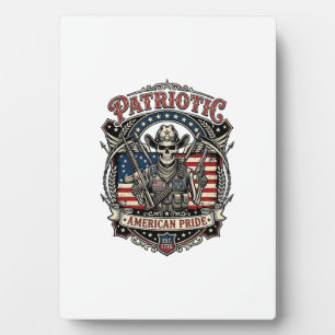 Patriotisches Skelett Cowboy Dunkler Patriot Skele Fotoplatte