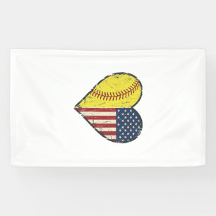Patriotisches Softball-Herz Vintage-Vektordesign_1 Banner