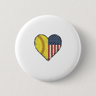 Patriotisches Softball-Herz Vintage-Vektordesign_1 Button