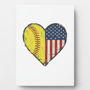 Patriotisches Softball-Herz Vintage-Vektordesign_1 Fotoplatte
