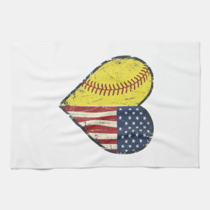 Patriotisches Softball-Herz Vintage-Vektordesign_1 Geschirrtuch