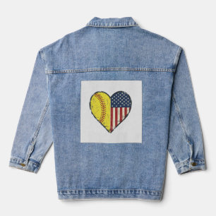 Patriotisches Softball-Herz Vintage-Vektordesign_1 Jeansjacke