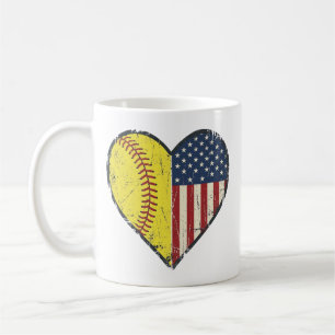Patriotisches Softball-Herz Vintage-Vektordesign_1 Kaffeetasse