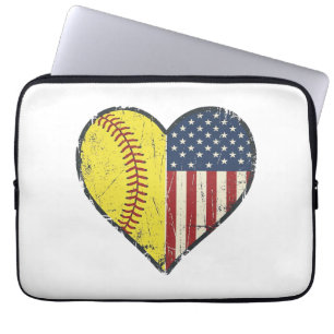 Patriotisches Softball-Herz Vintage-Vektordesign_1 Laptopschutzhülle