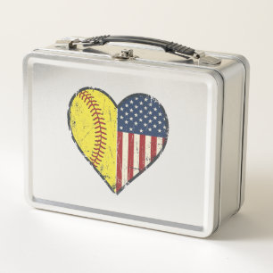 Patriotisches Softball-Herz Vintage-Vektordesign_1 Metall Brotdose