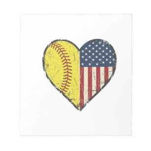 Patriotisches Softball-Herz Vintage-Vektordesign_1 Notizblock
