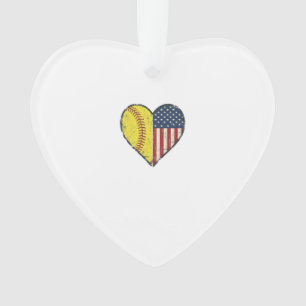 Patriotisches Softball-Herz Vintage-Vektordesign_1 Ornament