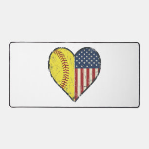 Patriotisches Softball-Herz Vintage-Vektordesign_1 Schreibtischunterlage