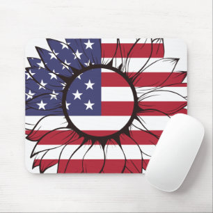 Patriotisches Sonnenblumen-USA-Flagge-Mauspad – Am Mousepad