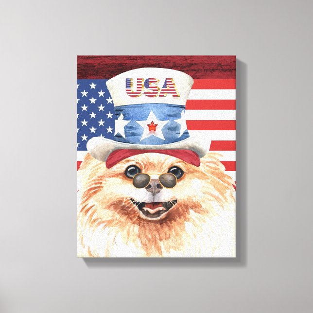 Patriotisches Spielzeug pom Dog Amerikanischer Fah Leinwanddruck (Vorderseite)