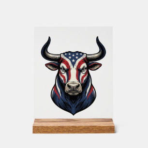 Patriotisches Stierkopf-Vintage-Stichdesign_1 Acrylschild