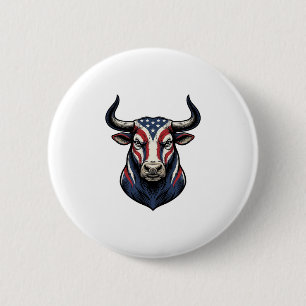 Patriotisches Stierkopf-Vintage-Stichdesign_1 Button