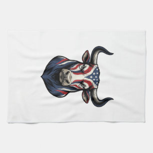 Patriotisches Stierkopf-Vintage-Stichdesign_1 Geschirrtuch