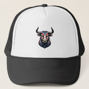 Patriotisches Stierkopf-Vintage-Stichdesign_1 Truckerkappe