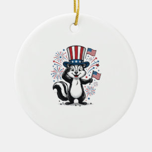 Patriotisches Stinktier Vintage-Feuerwerk Grafik-S Keramik Ornament