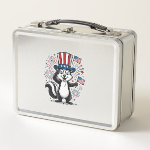Patriotisches Stinktier Vintage-Feuerwerk Grafik-S Metall Brotdose