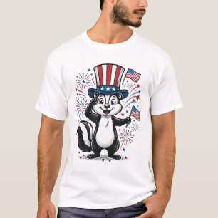 Patriotisches Stinktier Vintage-Feuerwerk Grafik-S T-Shirt