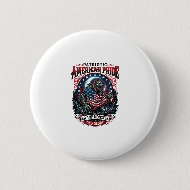 Patriotisches Sumpfmonster Old Glory Horror Monste Button (Vorderseite)