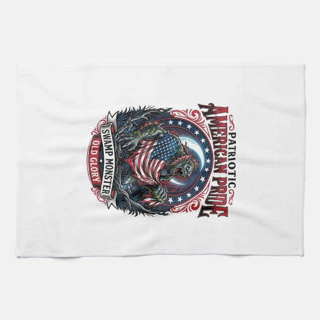 Patriotisches Sumpfmonster Old Glory Horror Monste Geschirrtuch (Horizontal)