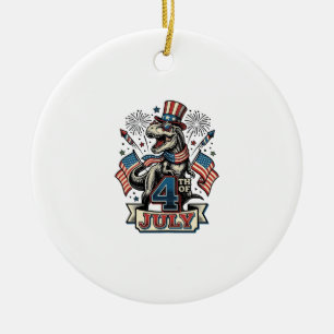 Patriotisches T-Rex 4. Juli Vintage-Shirt-Design_1 Keramik Ornament