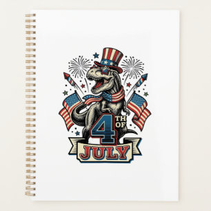 Patriotisches T-Rex 4. Juli Vintage-Shirt-Design_1 Planer