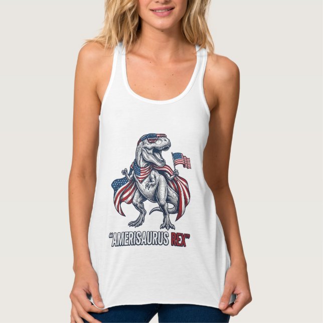 Patriotisches T-Rex Amerisaurus Rex Weißes Shirt D (Vorderseite)