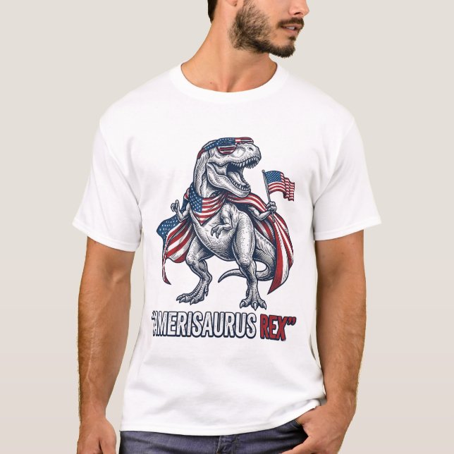 Patriotisches T-Rex Amerisaurus Rex Weißes Shirt D (Vorderseite)