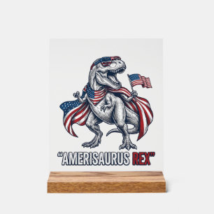 Patriotisches T-Rex Amerisaurus Rex Weißes Shirt D Acrylschild