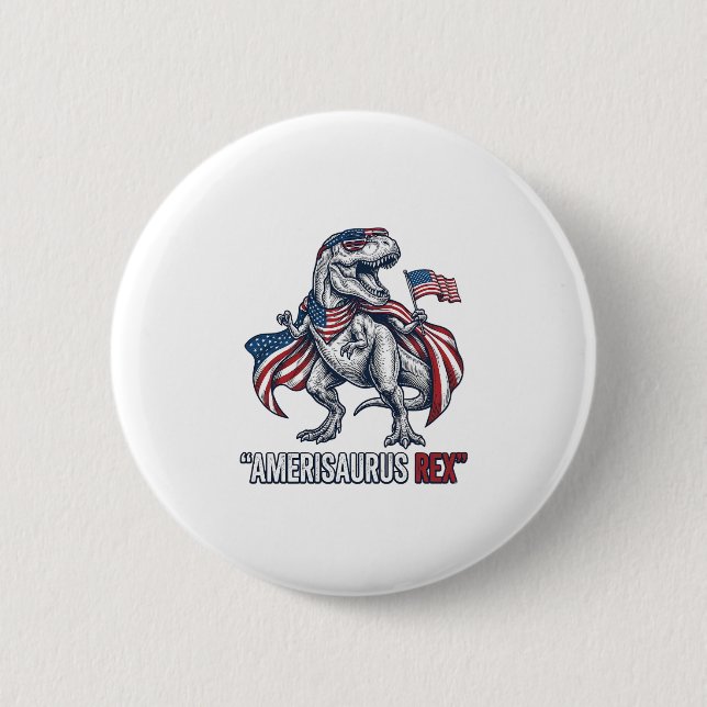 Patriotisches T-Rex Amerisaurus Rex Weißes Shirt D Button (Vorderseite)