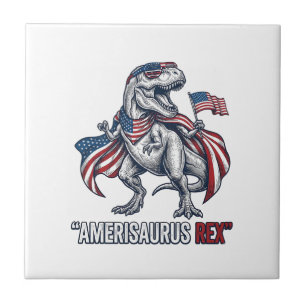 Patriotisches T-Rex Amerisaurus Rex Weißes Shirt D Fliese